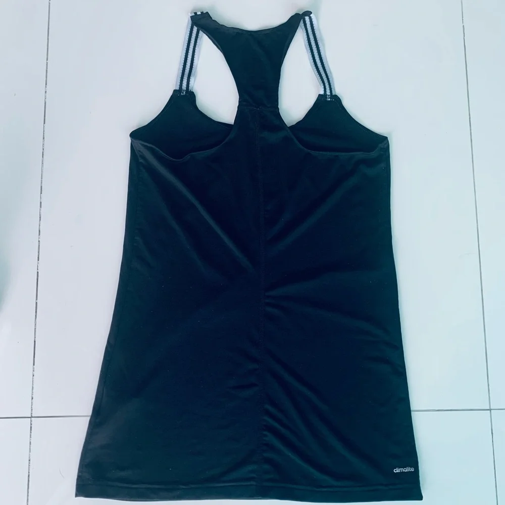 🎉HP!🎉 ADIDAS RETRO VINTAGE Y2K WOMENS CLIMALITE BLACK WHITE RACERBACK TANK TOP - Picture 4 of 7